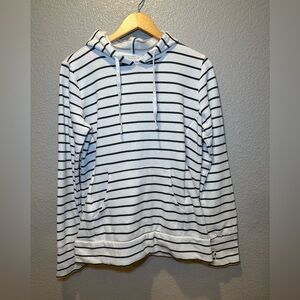 Motherhood Navy Blue and White Striped Cotton-Blend Nursing-Friendly Hoodie